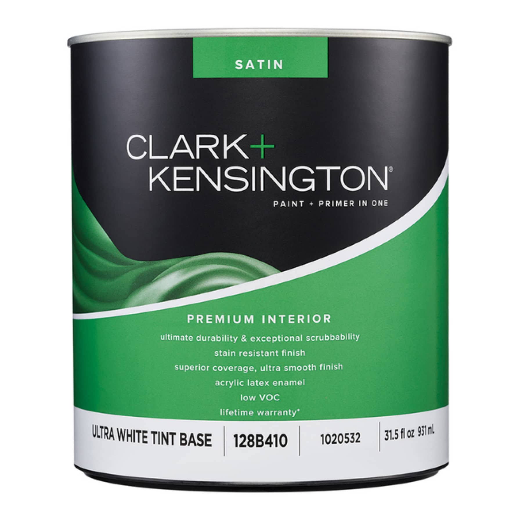Clark+Kensington Satin Tint Base Ultra White Base Acrylic Latex Premium Paint Interior 1 qt.