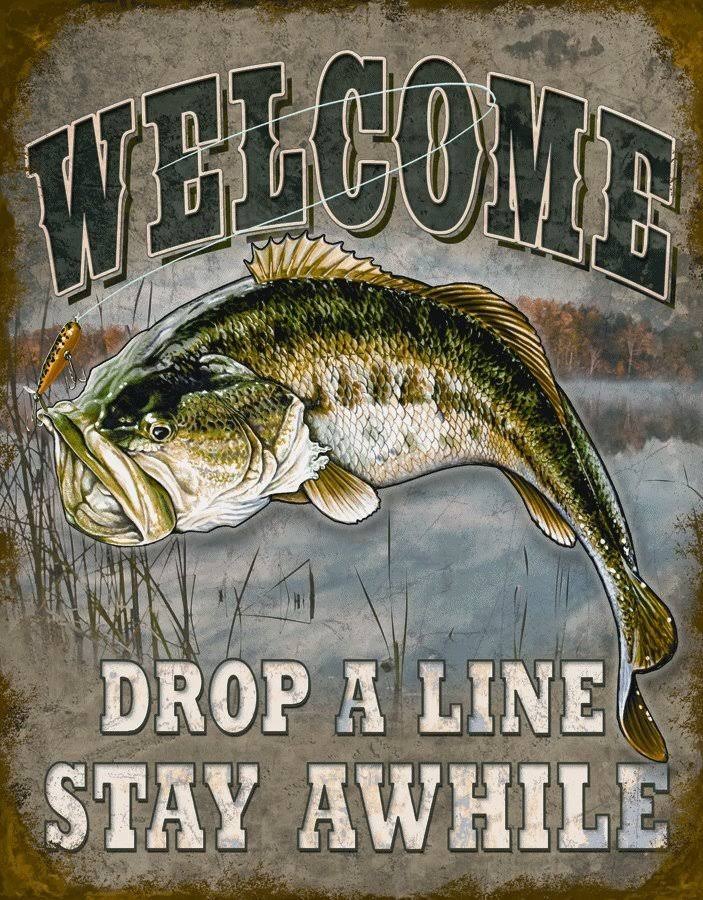 Desperate Enterprises Welcome Bass Fishing Tin Sign - 16" x 12.5", Multi-colored