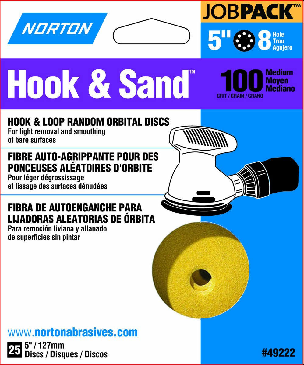 Norton 49222 P100 Hook and Loop Discs - 5", 8 Hole, 25 Pack