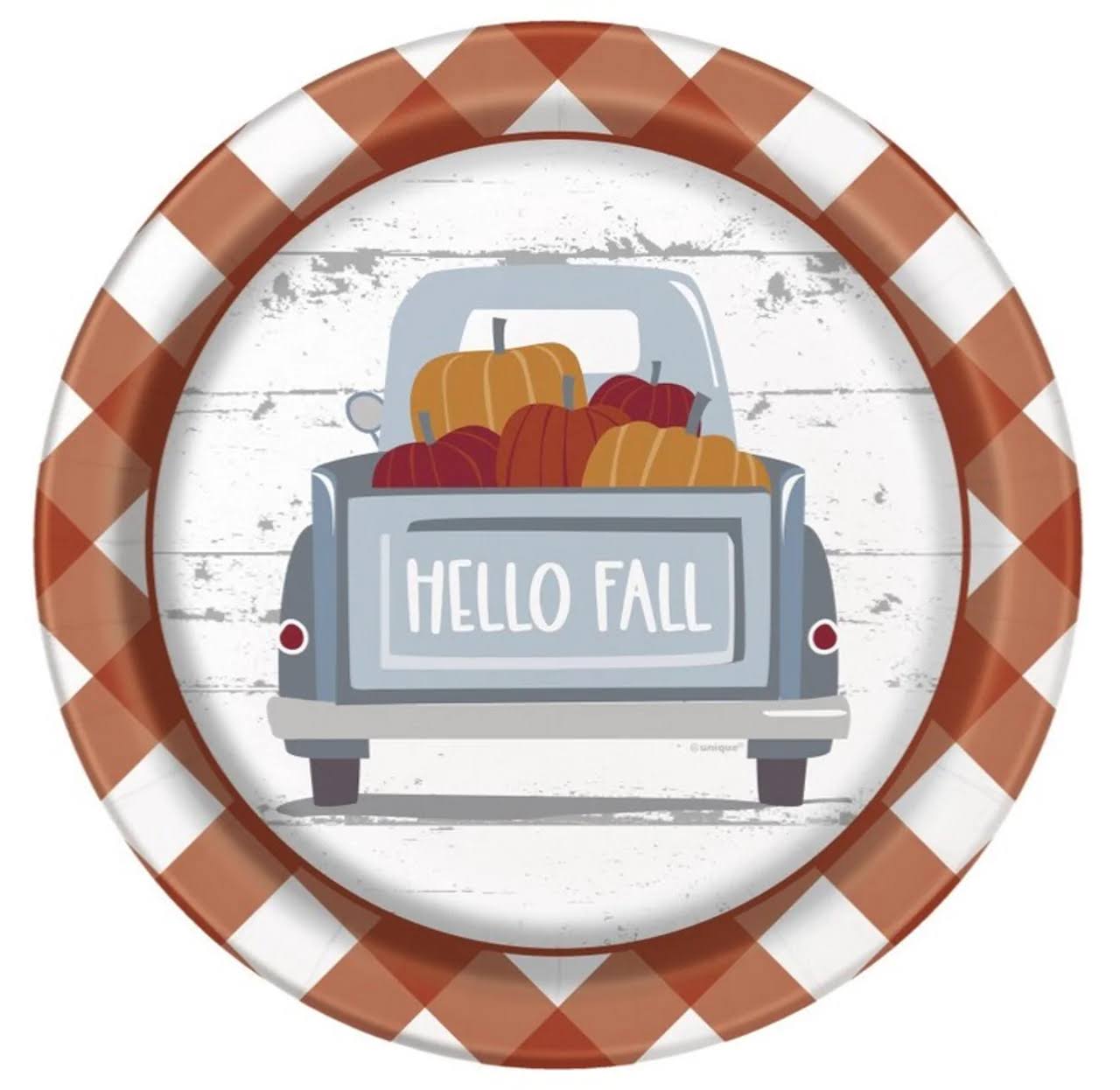 9-In. Pumpkin & Gingham Thanksgiving Party Plates, 8 Count