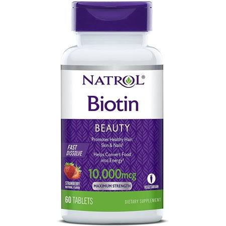 Natrol Biotin 10,000 mcg, Promotes Healthy Hair, Skin & Nails, Maximum Strength 60 Ct