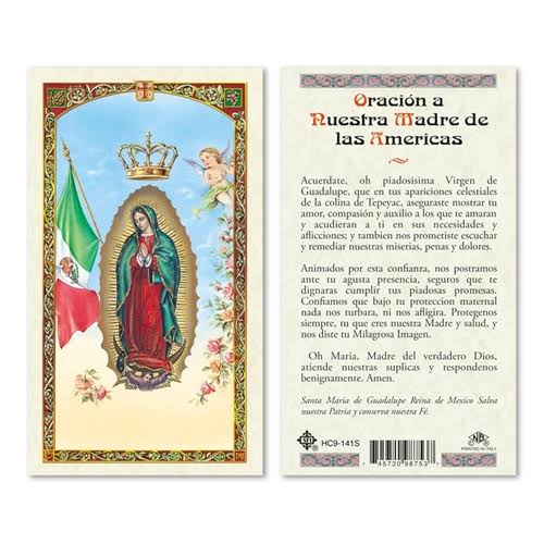 Oracion A Nuasta Madre de Las Americas Laminated Prayer Card-Single from San Francis Imports | Discount Catholic Products