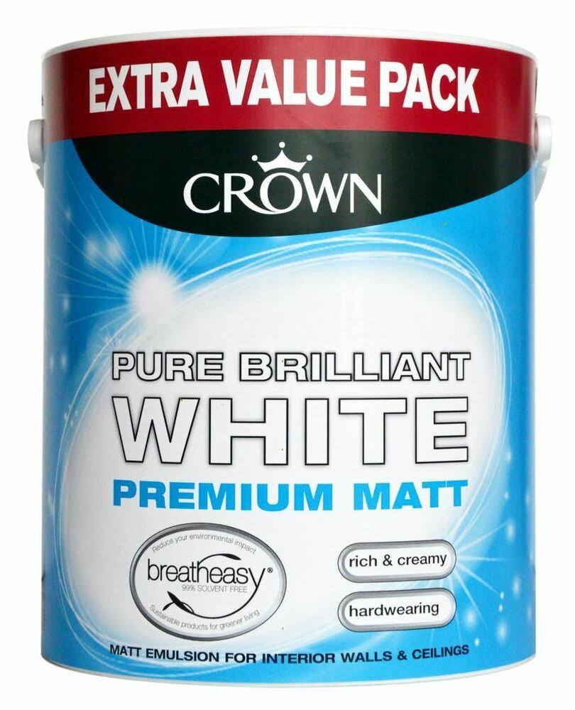 Crown Premium Matt Emulsion Paint - Pure Brilliant White, 3L