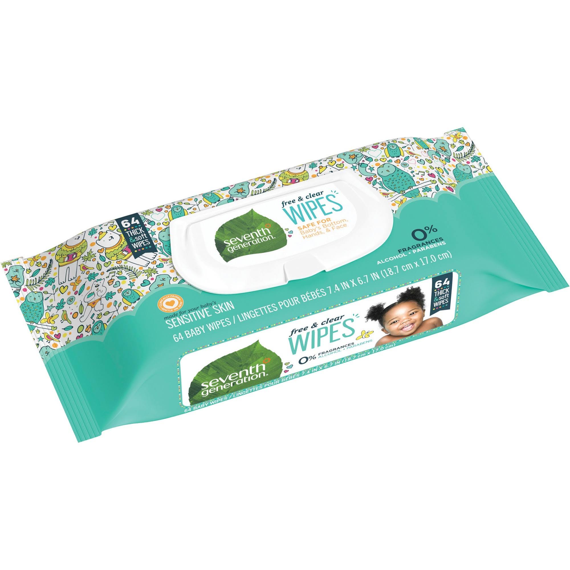 Seventh Generation Free and Clear Baby Wipes - 64 Count, White, Unscented