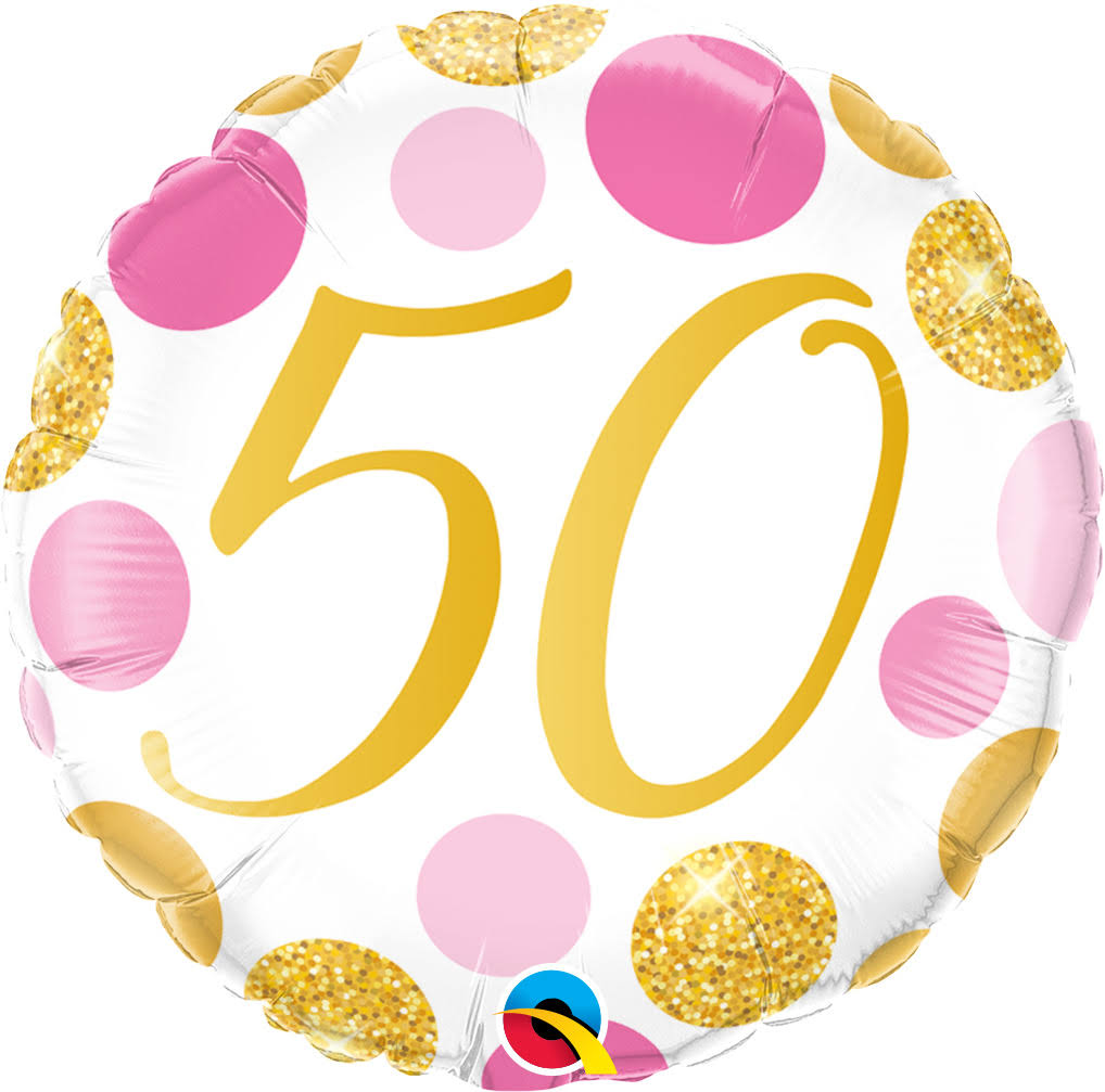 18 inch Pink/Gold Dots 50 Balloon (Unfilled) Flat