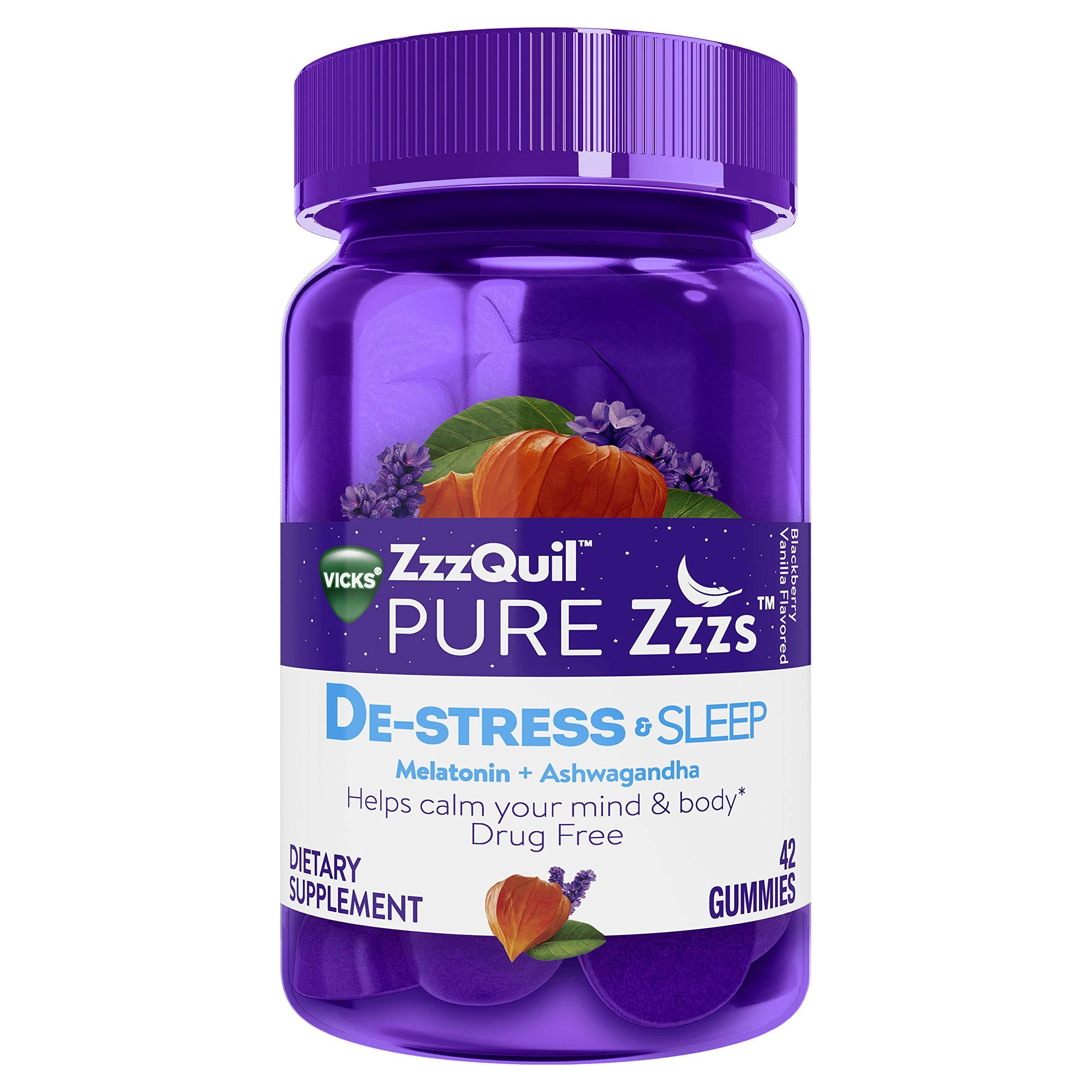 Vicks Zzzquil Pure Zzzs De Stress and Sleep Melatonin Gummies - 42ct