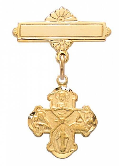 Gold Over Sterling Silver 4-Way Gold Plated Baby Pin Great Baptism Christening Gift Baby Badge