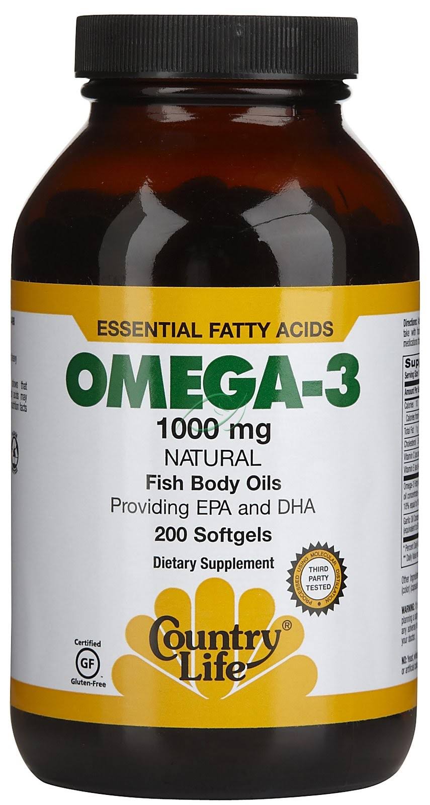 Country Life Vitamins Omega-3 Fish Oil - 200 Softgel