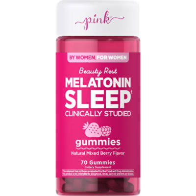 Pink Beauty Rest Melatonin Gummies Mixed Berry 70 Count Bottle