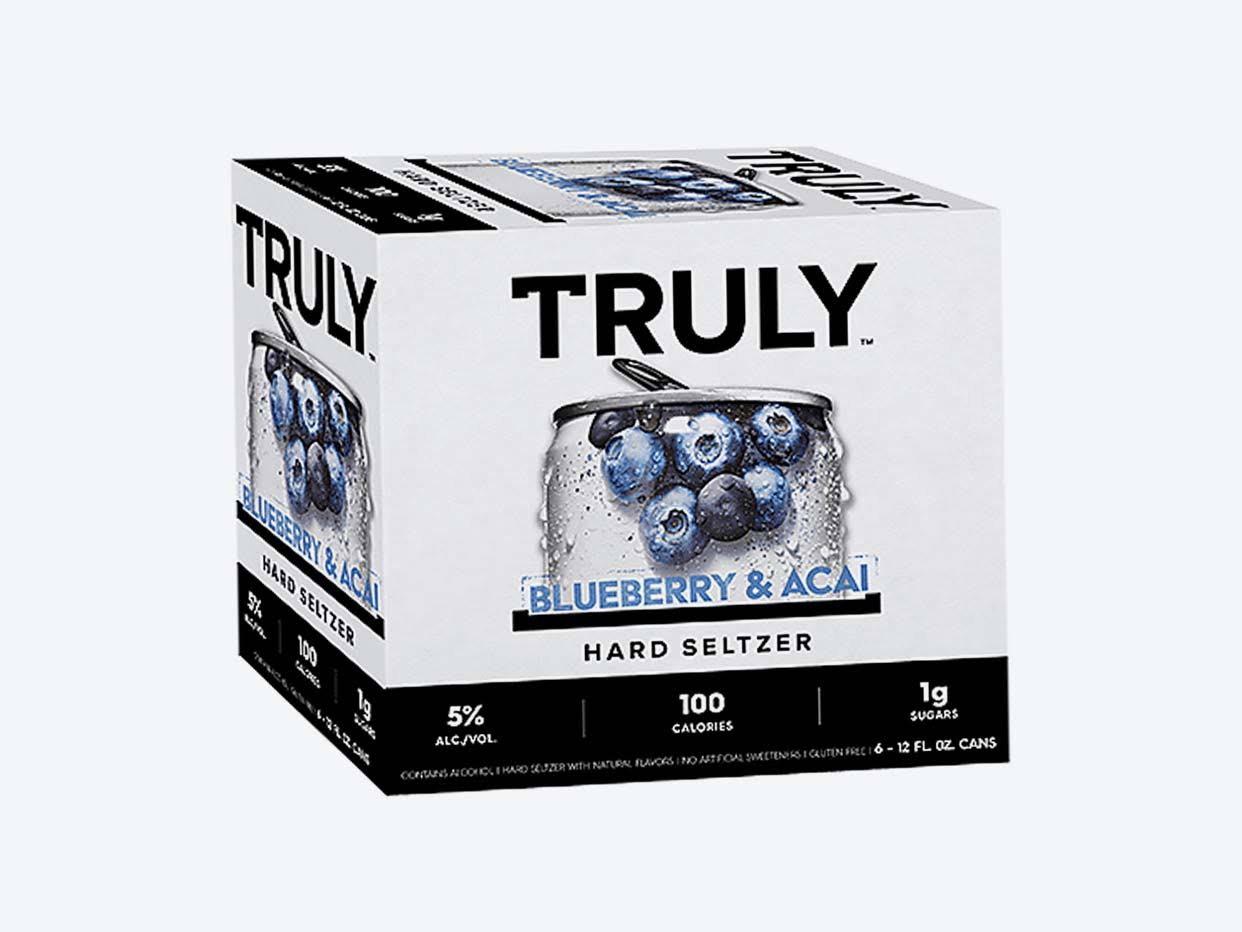 Truly Hard Seltzer, Blueberry & Acai - 6 pack, 12 fl oz cans