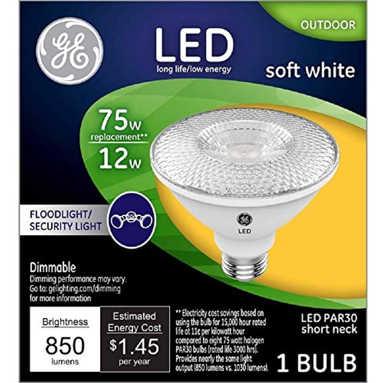Ge Light Bulb, LED, Floodlight/Security Light, Soft White, 12 Watts