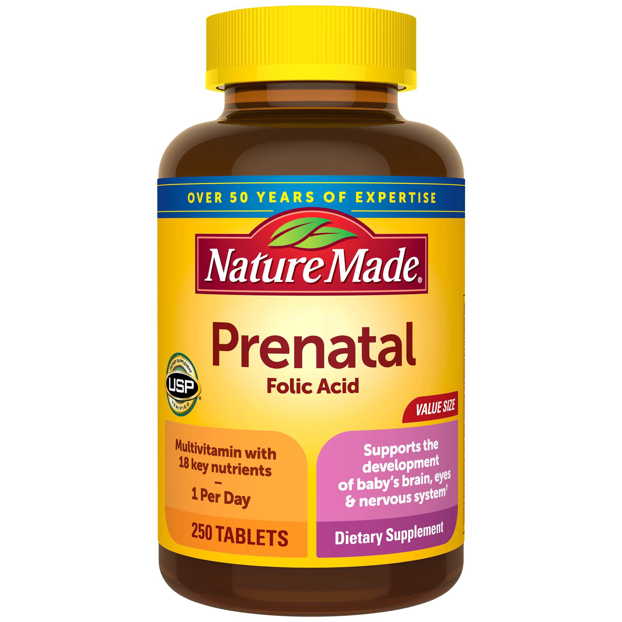 Nature Made Multi Prenatal Dietary Supplement - Rich in Folic Acid, Iron and Zinc, Value Size, 250ct