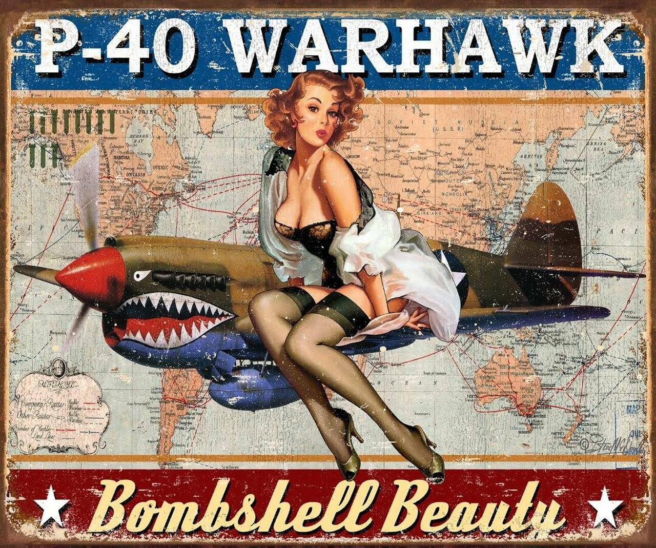 Desperate Signs - P-40 Warhawk - Bomshell Beauty Tin Sign (2460)