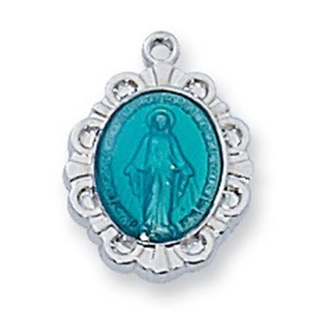 Blue Enamel Sterling Silver Miraculous Medal on 16" Chain