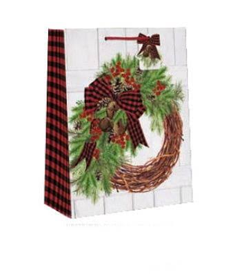 Paper Images Country Christmas Gift Bag - Medium - Rustic Wreath