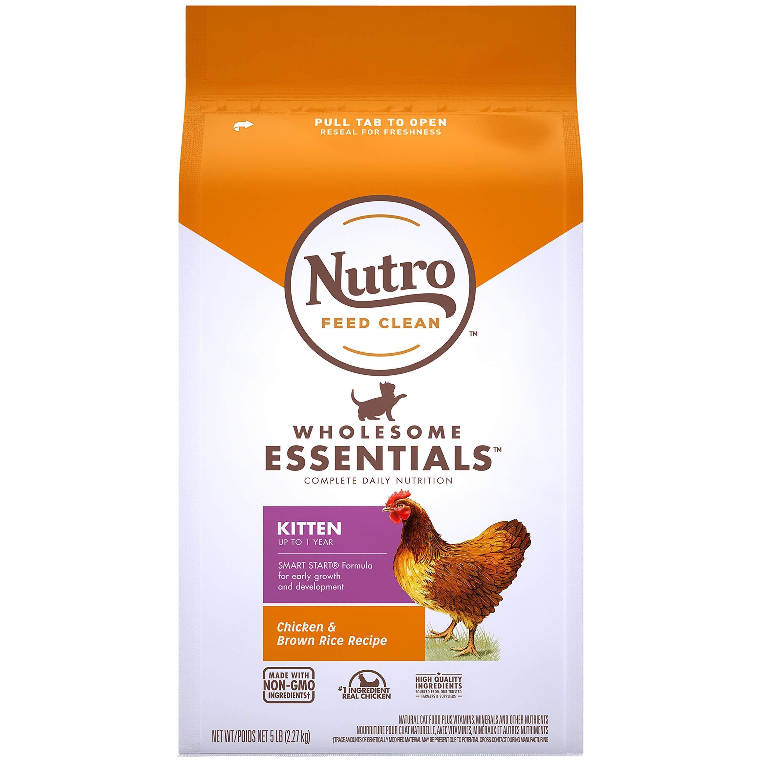 NUTRO WHOLESOME ESSENTIALS Natural Dry Cat Food, Kitten Chicken & Brown Rice Recipe Cat Kibble, 5 Lb Bag