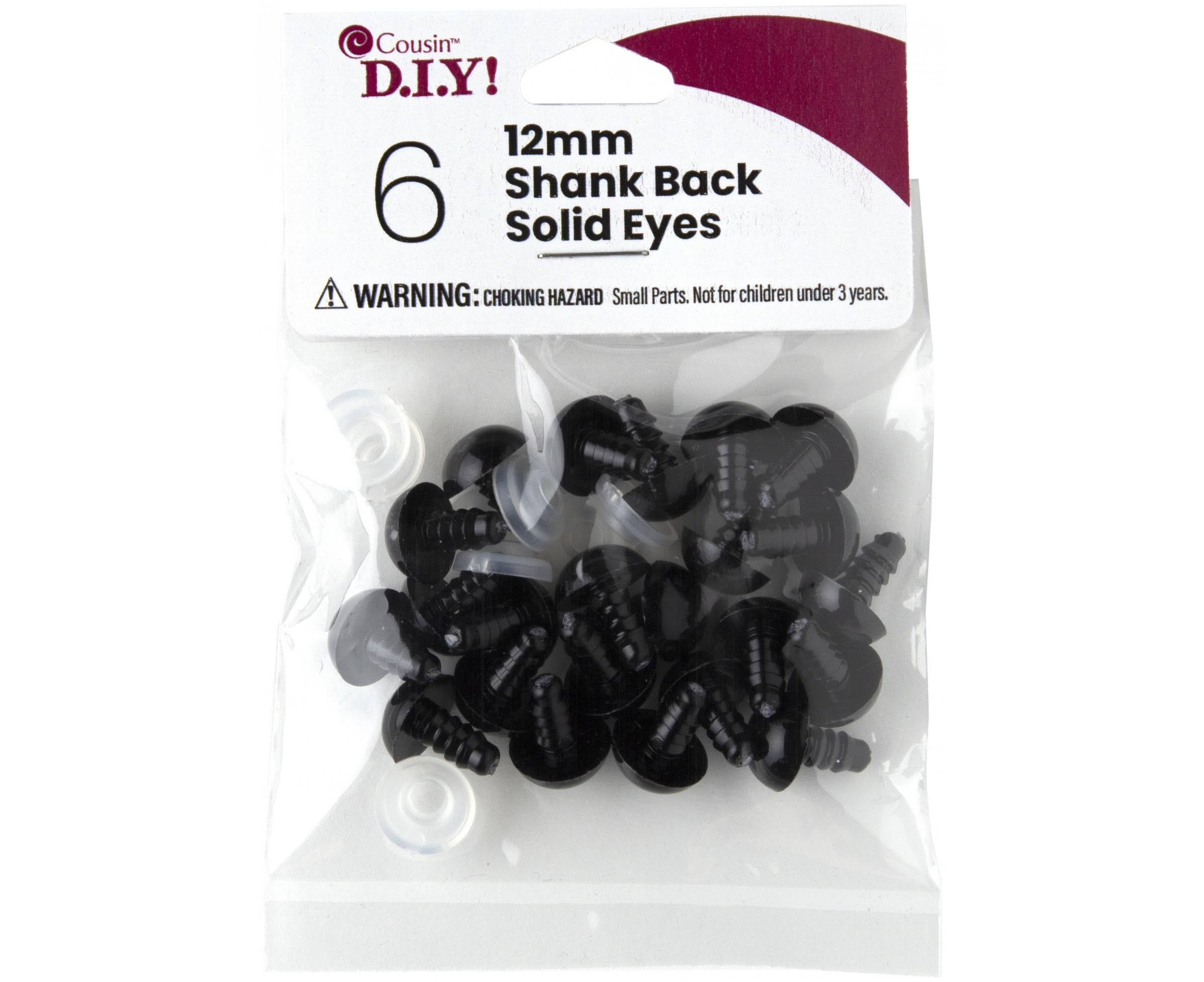 Cousin Shank Back Solid Eyes 12mm 6 Pack - Black