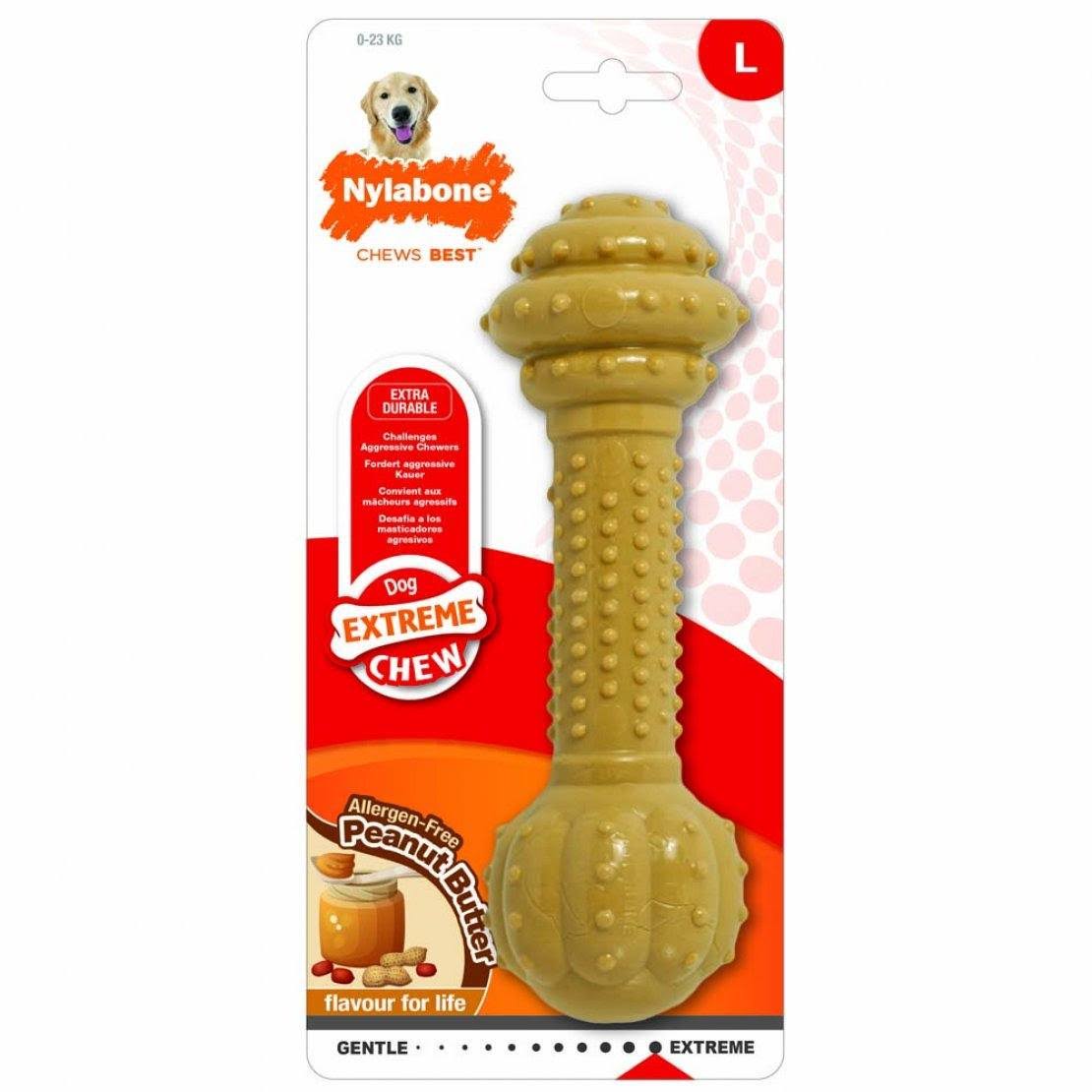 Nylabone Dura Chew Barbell Dog Chew Toy - Peanut Butter, X-Large