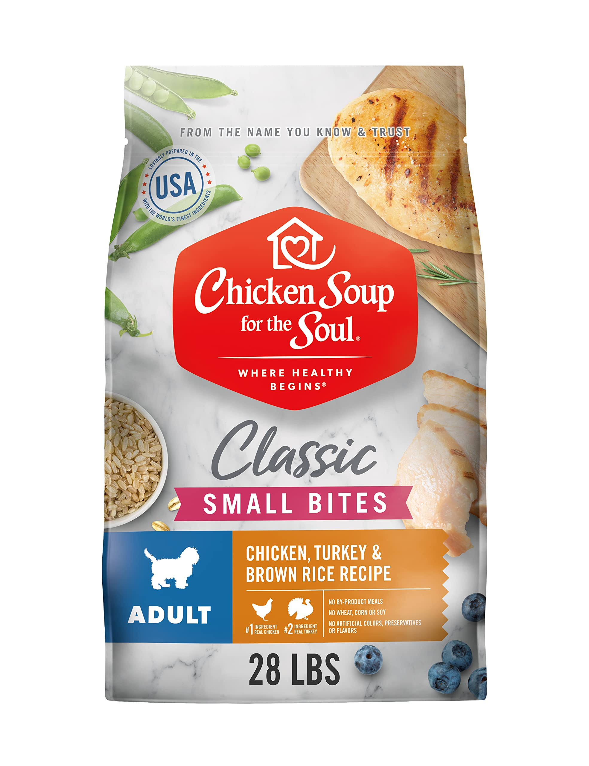 Chicken Soup for The Soul Small Bites Chicken, Turkey & Brown Rice Recipe Dry Dog Food 28-lb Bag