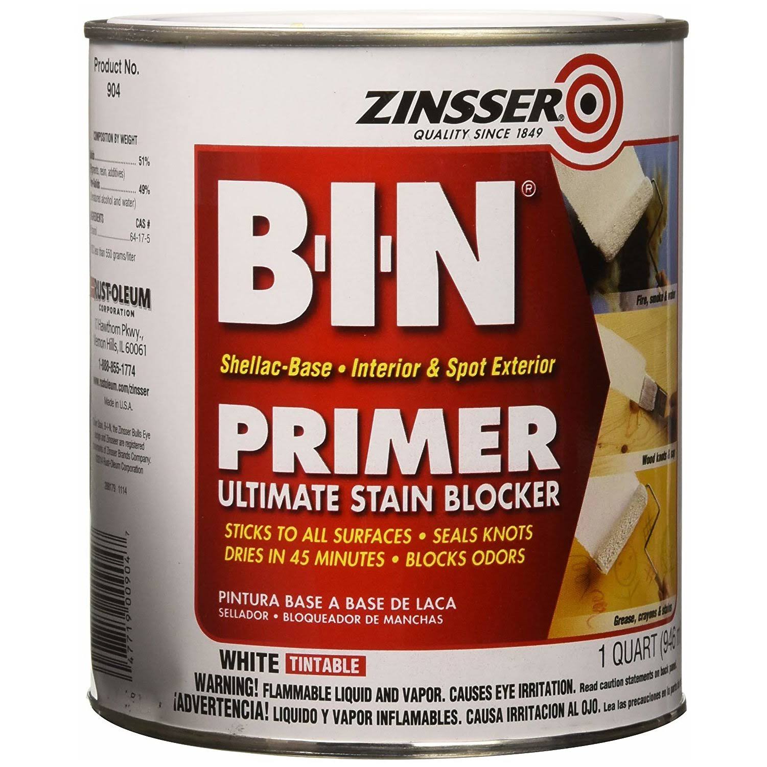 Zinsser B-I-N Shellac Base Primer Sealer Stain Killer - White, 1 Quart