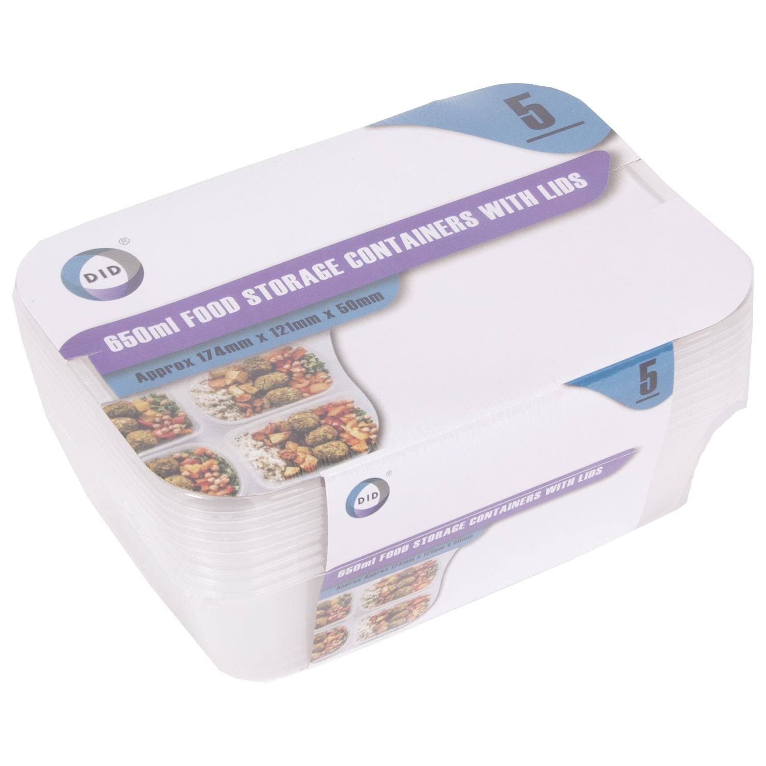 Food Containers with Lids - 5 Pack 650ml