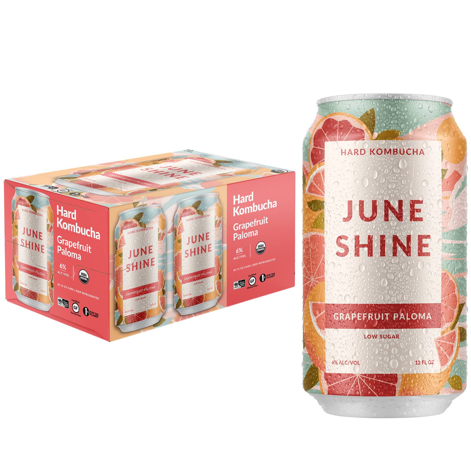 June Shine Hard Kombucha, Grapefruit Paloma - 6 pack, 12 fl oz cans