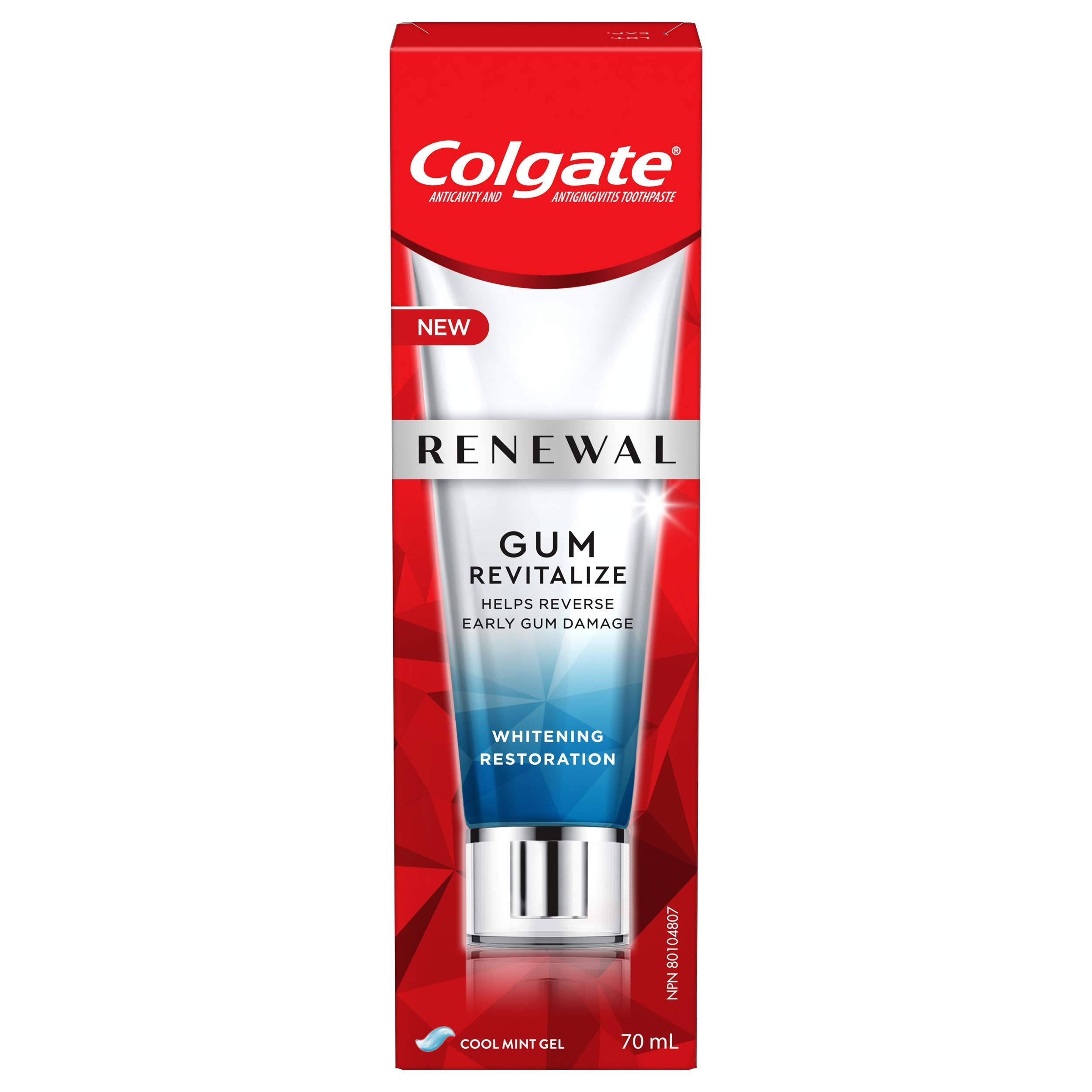 Colgate Renewal Gum Revitalize Toothpaste, Whitening Restoration - Cool Mint Gel Formula (70 Ml)