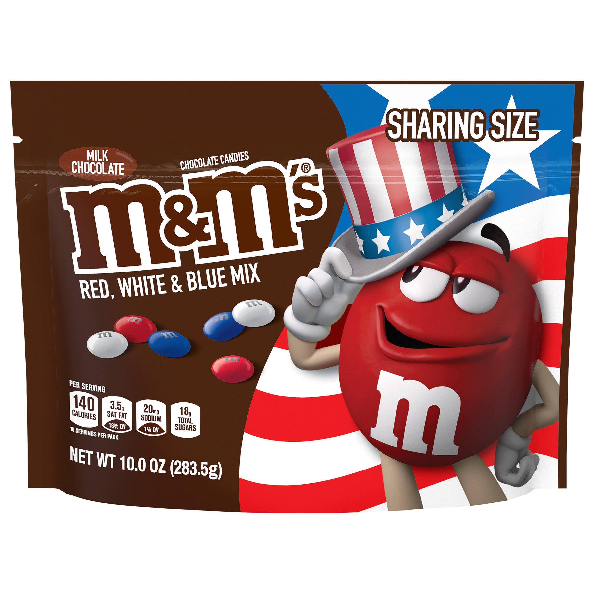M&M's Chocolate Candies, Red, White & Blue Mix, Milk Chocolate, Sharing Size - 10.0 oz