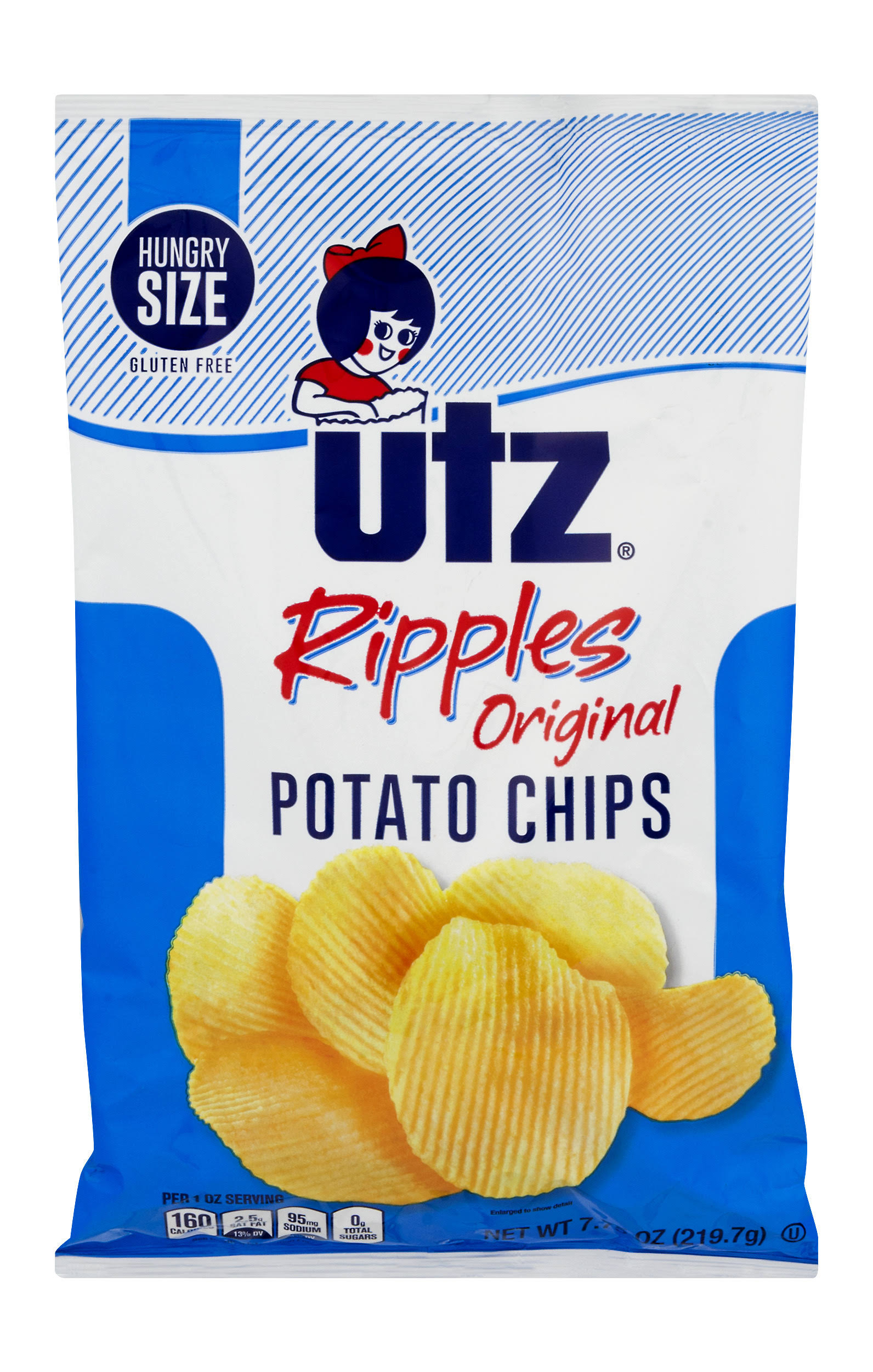 Utz Ripples Potato Chips, Original, Hungry Size - 7.75 oz