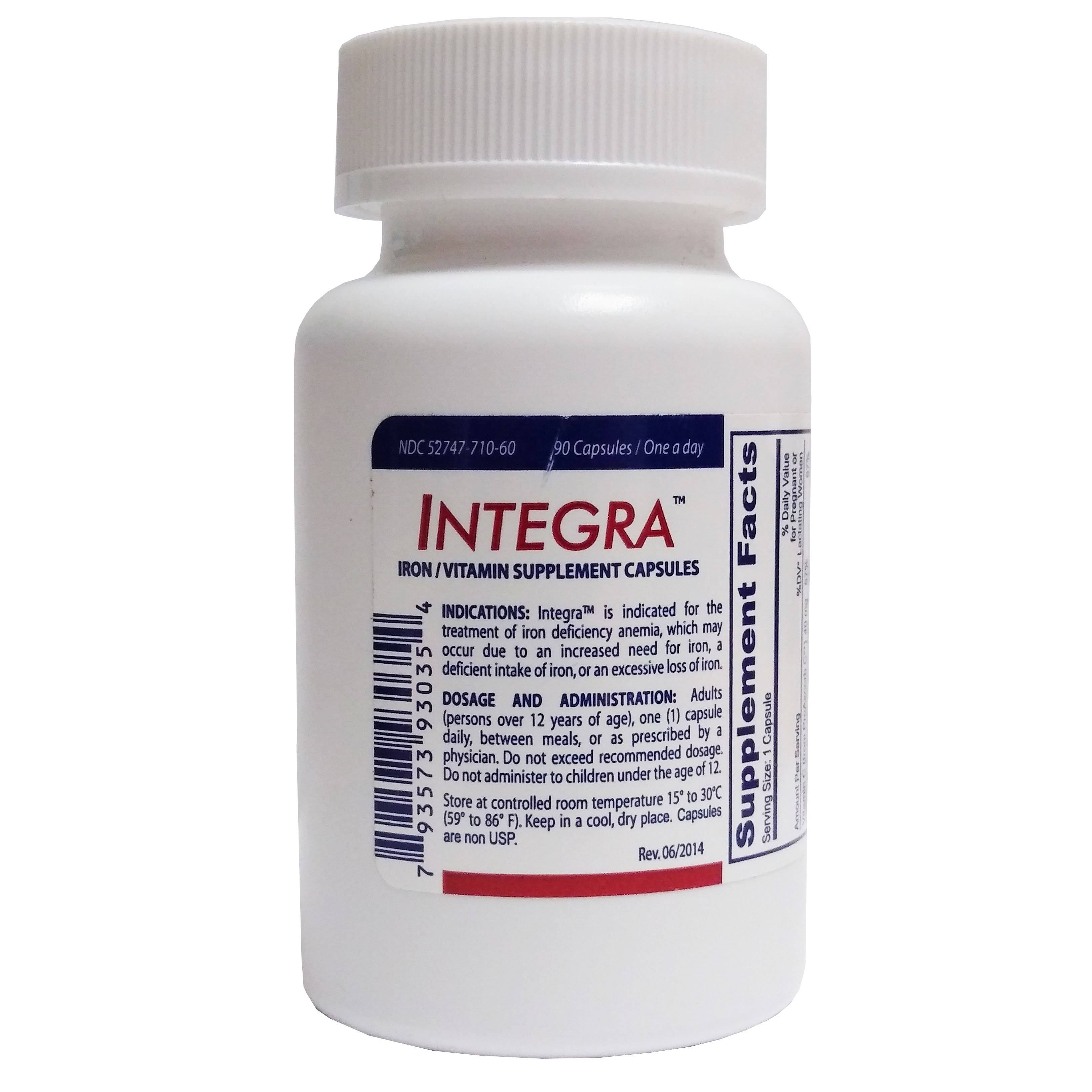 Integra Iron/Vitamin Supplement 90 Capsules, 1 Bottle Each, by US Pharmaceutical