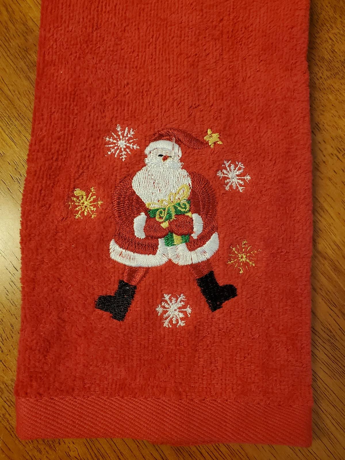 Holiday Fingertip Towel Embroidered, Red Christmas Santa Snowflakes, Hand Towels