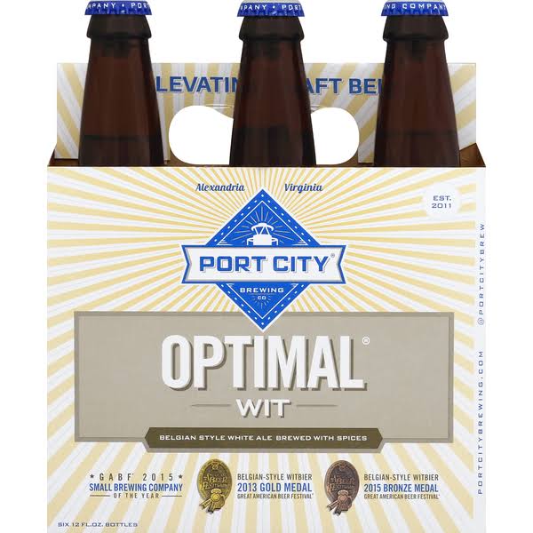 Port City Beer, White Ale, Belgian Style, Optimal Wit - 6 pack, 12 fl oz bottles