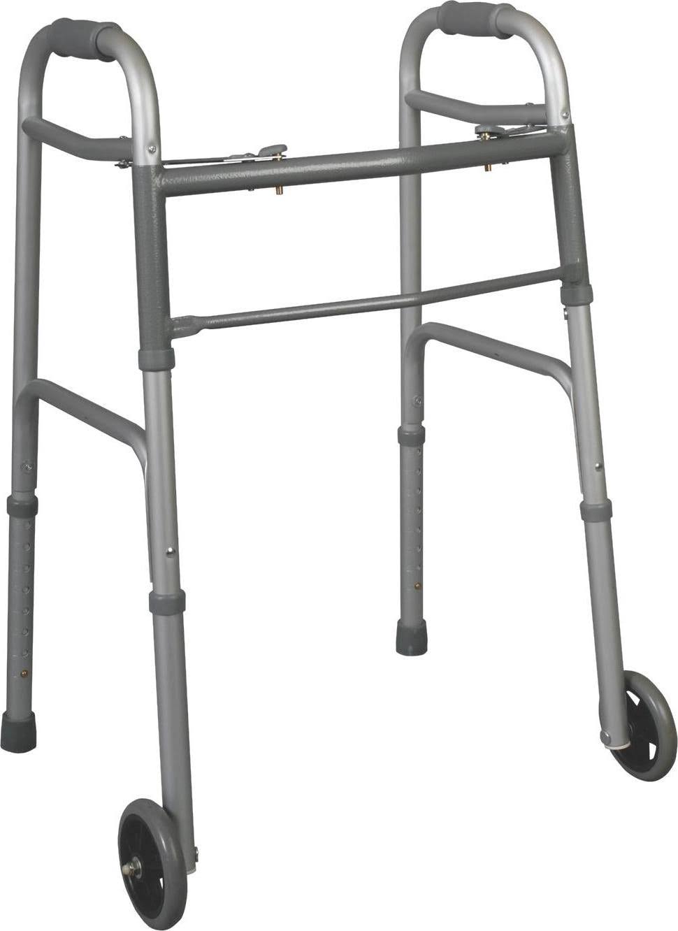 Medline Youth Two-Button Folding Walker - With 5" Wheels