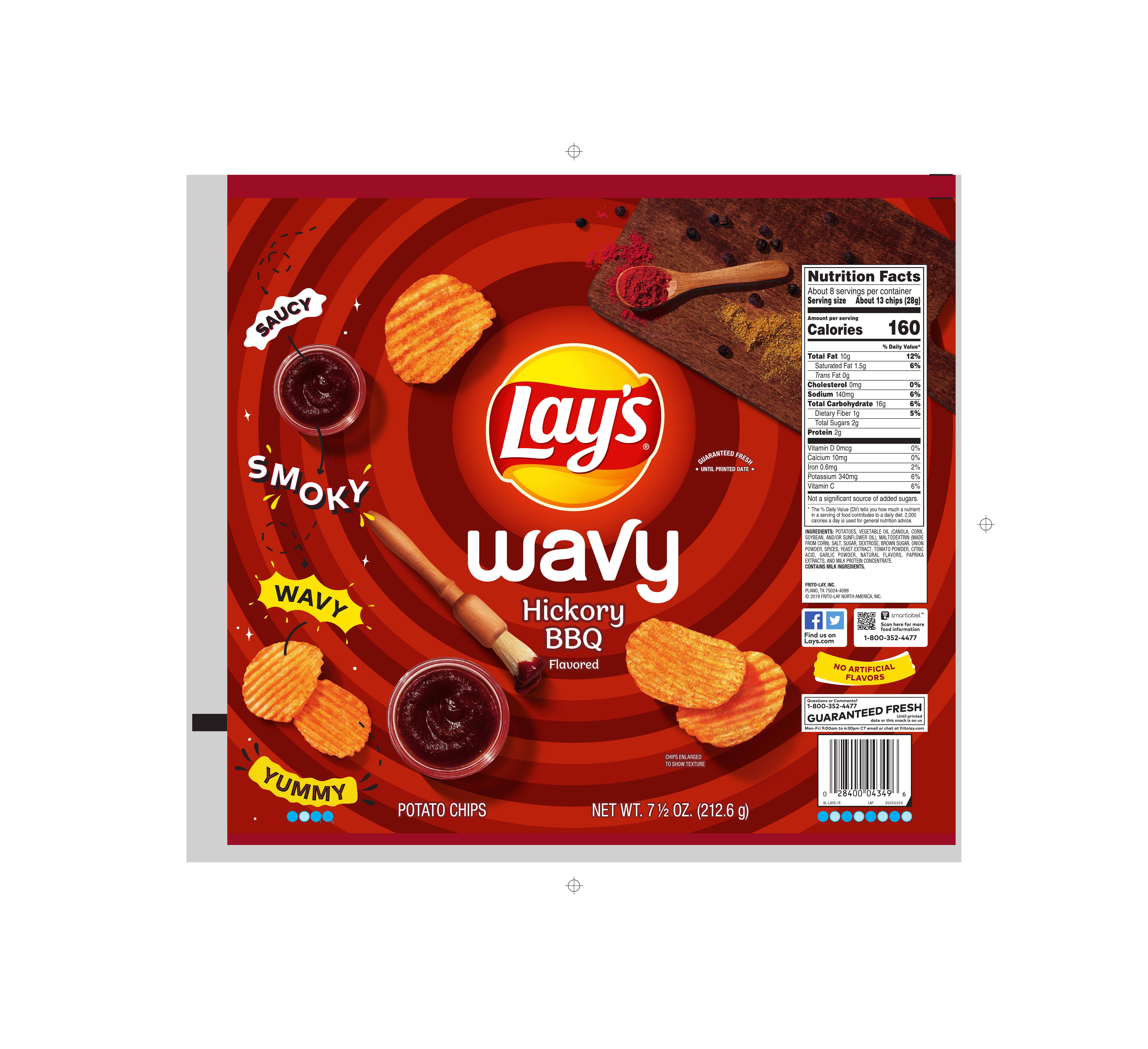 Lays Wavy Hickory Barbecue Flavored Potato Chips, 7.5 Oz Bag