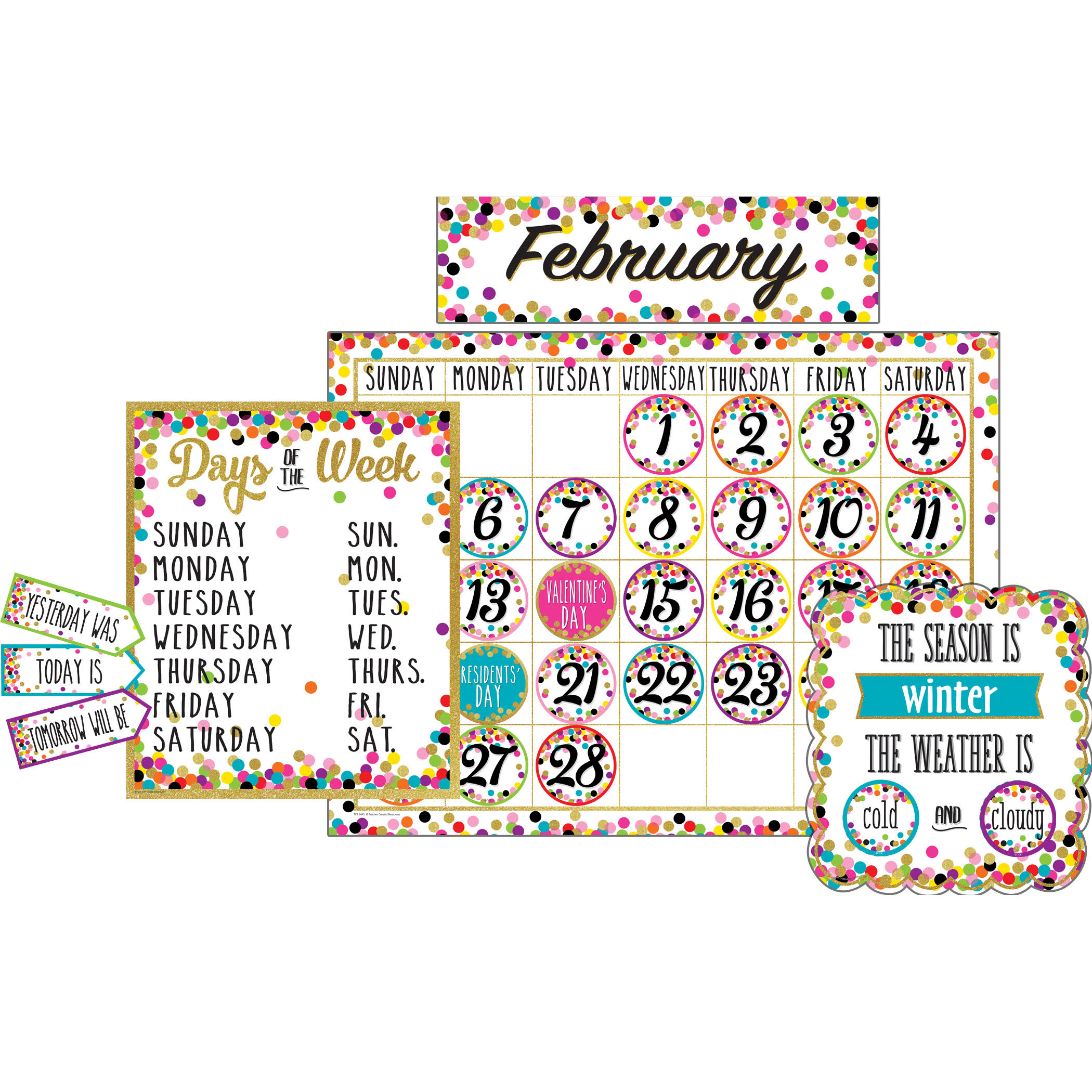 Teacher Created Resources TCR5443 Confetti Calendar Bulletin Board Set