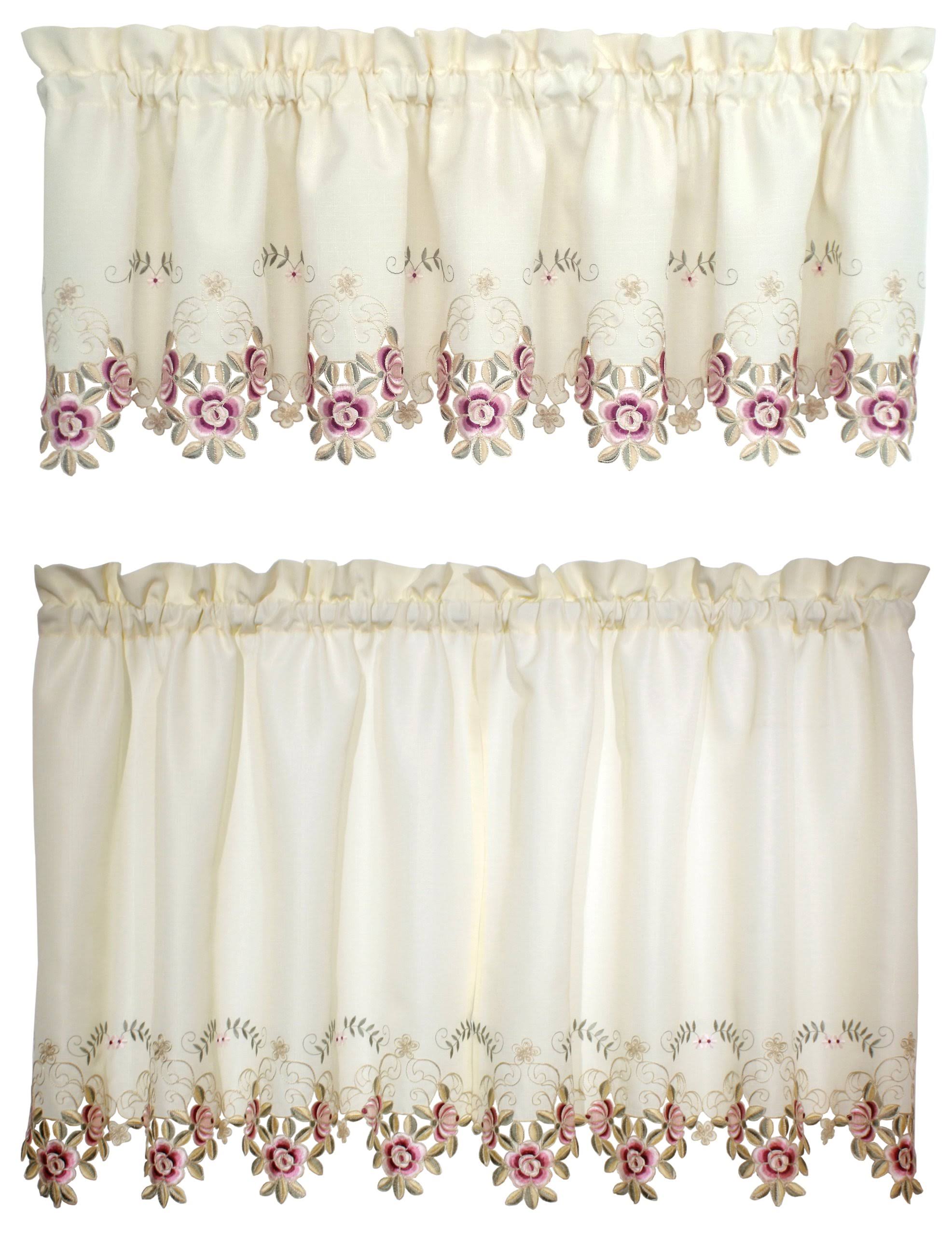 Today's Curtain Verona Reverse Embroidery Window Tier - 36", Ecru Rose