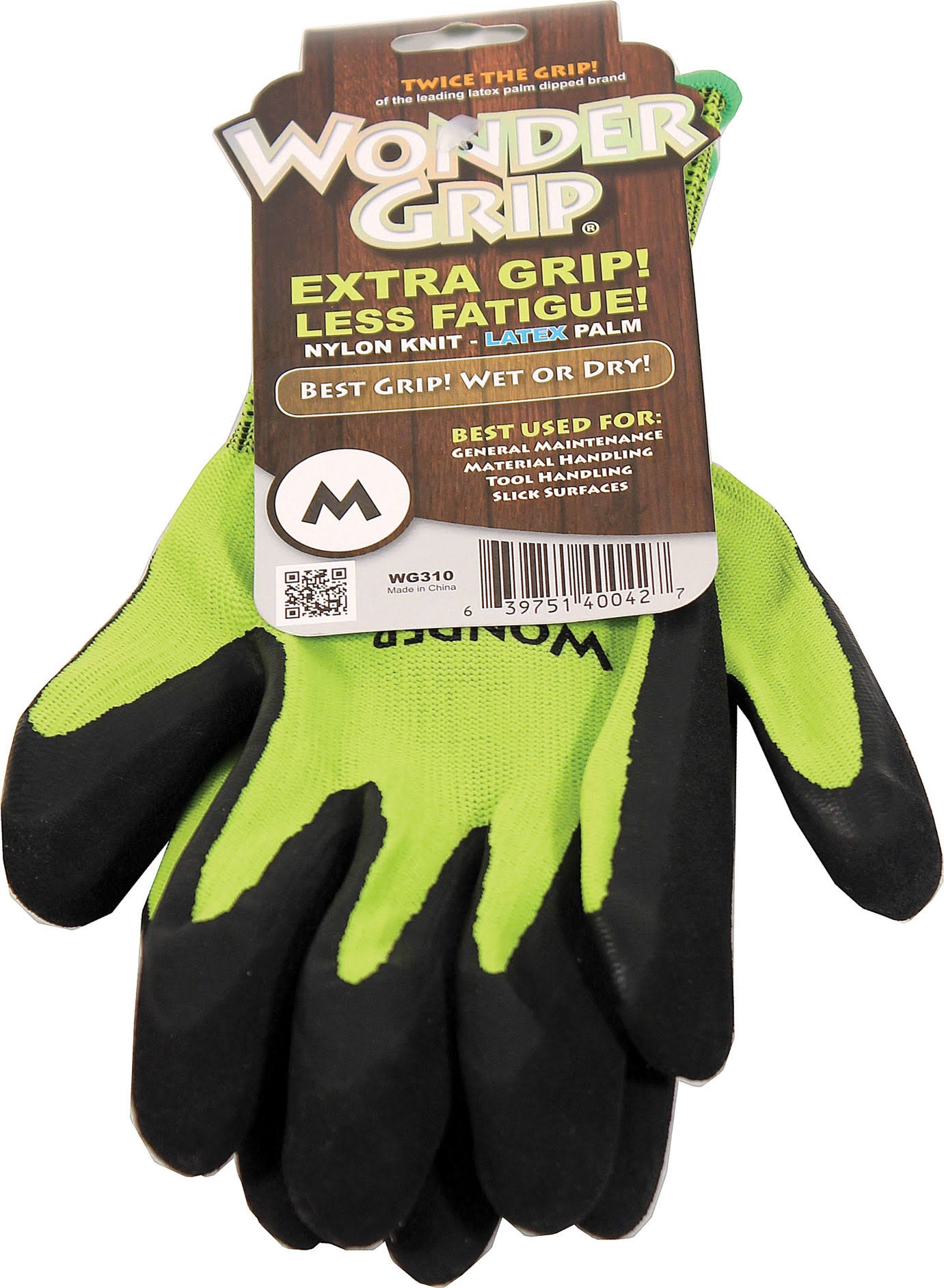 Wonder Grip Rubber Palm Gloves - Spring Green, Medium