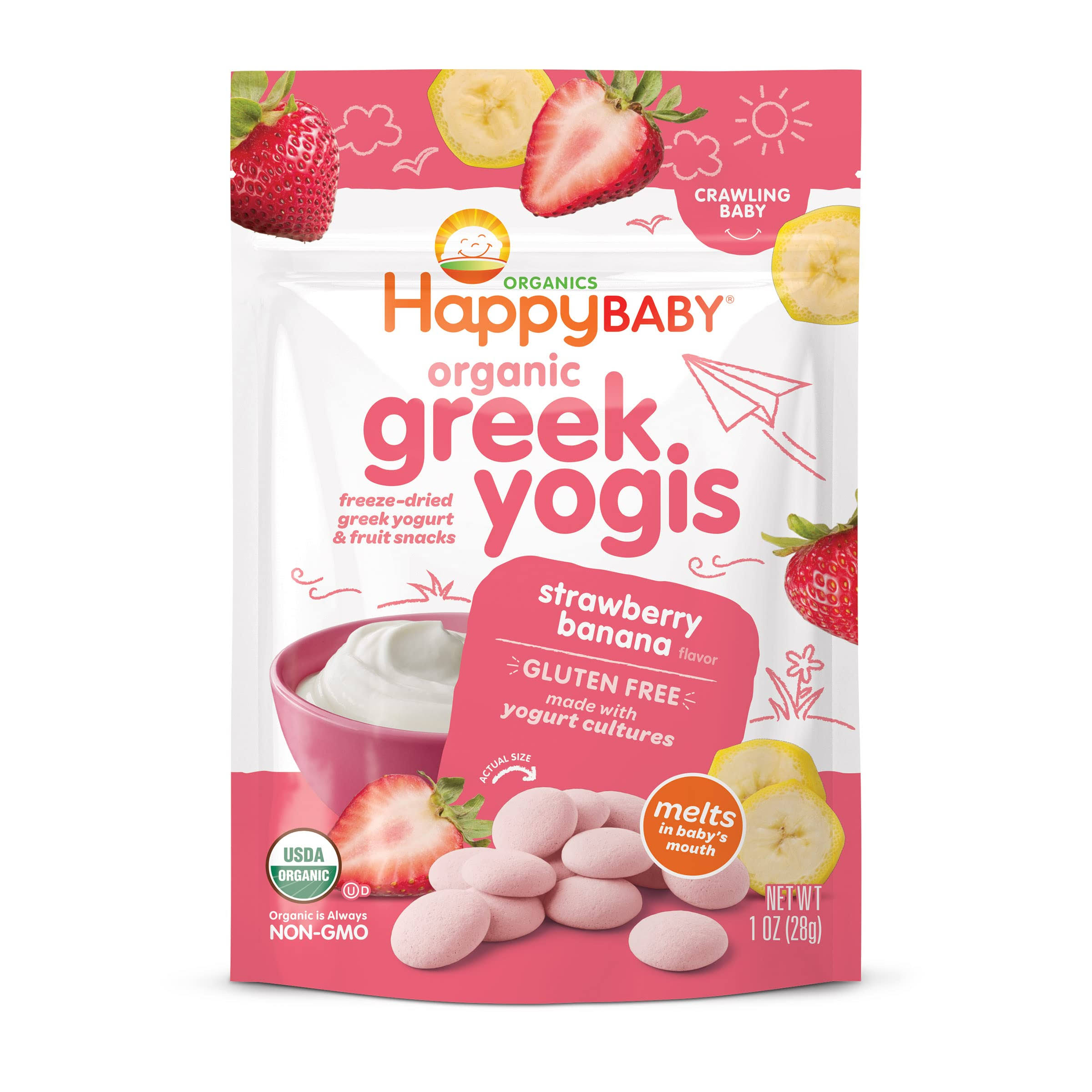 Happy Baby Happy Yogis Organic Yogurt Snacks - Strawberry and Banana, 1oz