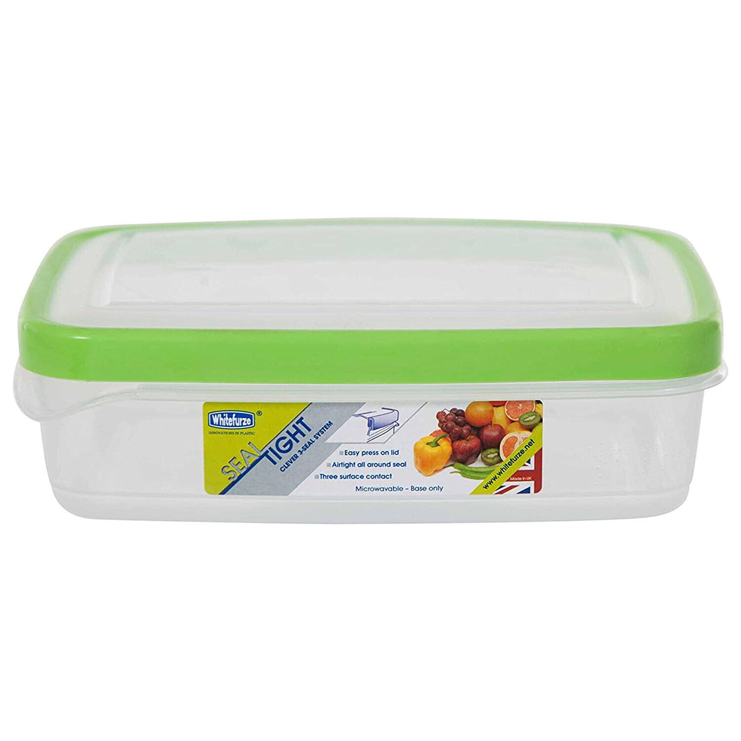 Whitefurze Seal Tight Rectangular Food Container - Lime Green, 1.3l