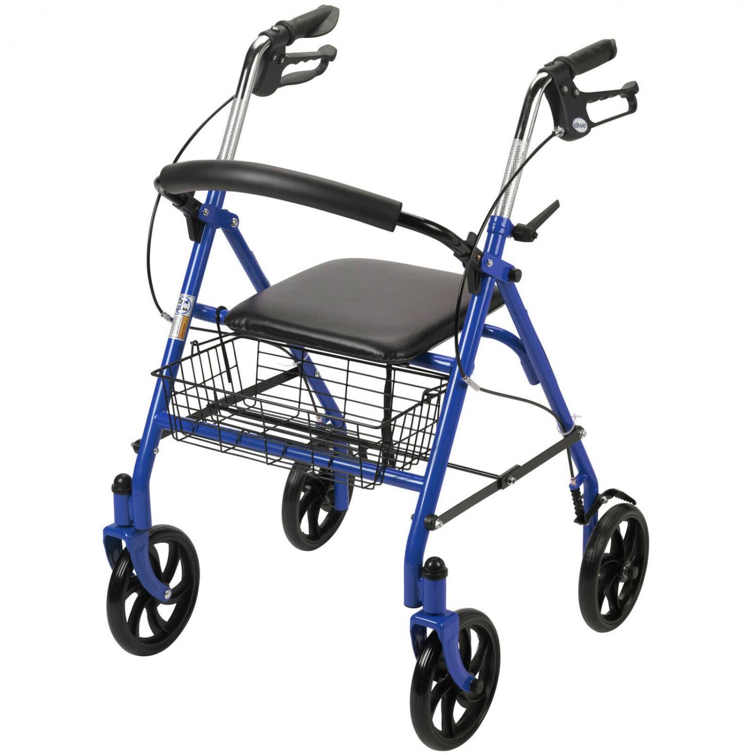 Drive Medical 4 Wheel Rollator - with Fold Up Removable Back Support, Blue