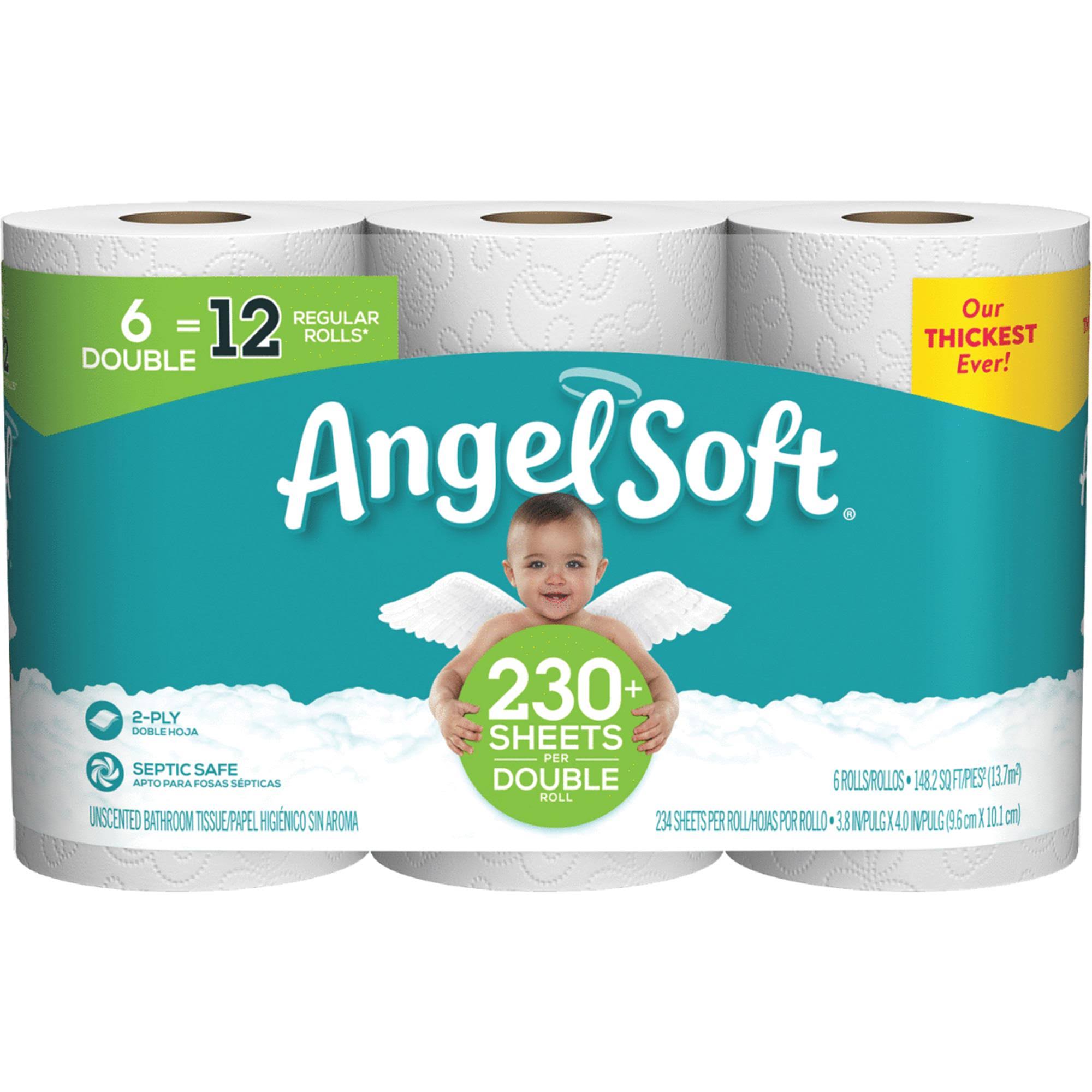 Angel Soft Bathroom Tissue, Unscented, Double Roll, 2-Ply - 6 rolls