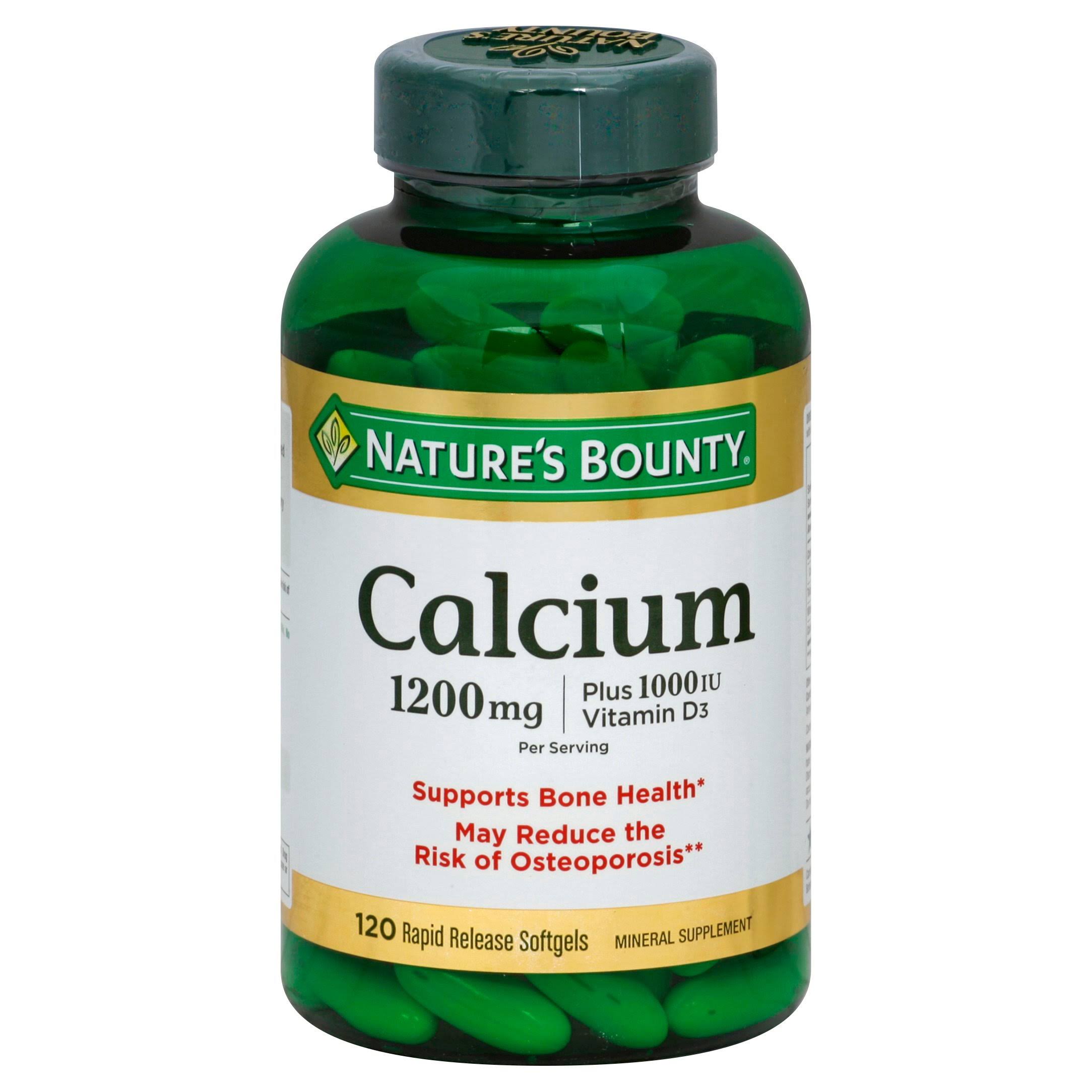 Nature's Bounty Calcium Plus 1000 IU Vitamin D3 Supplement - 120 Rapid Release Softgels, 1200mg