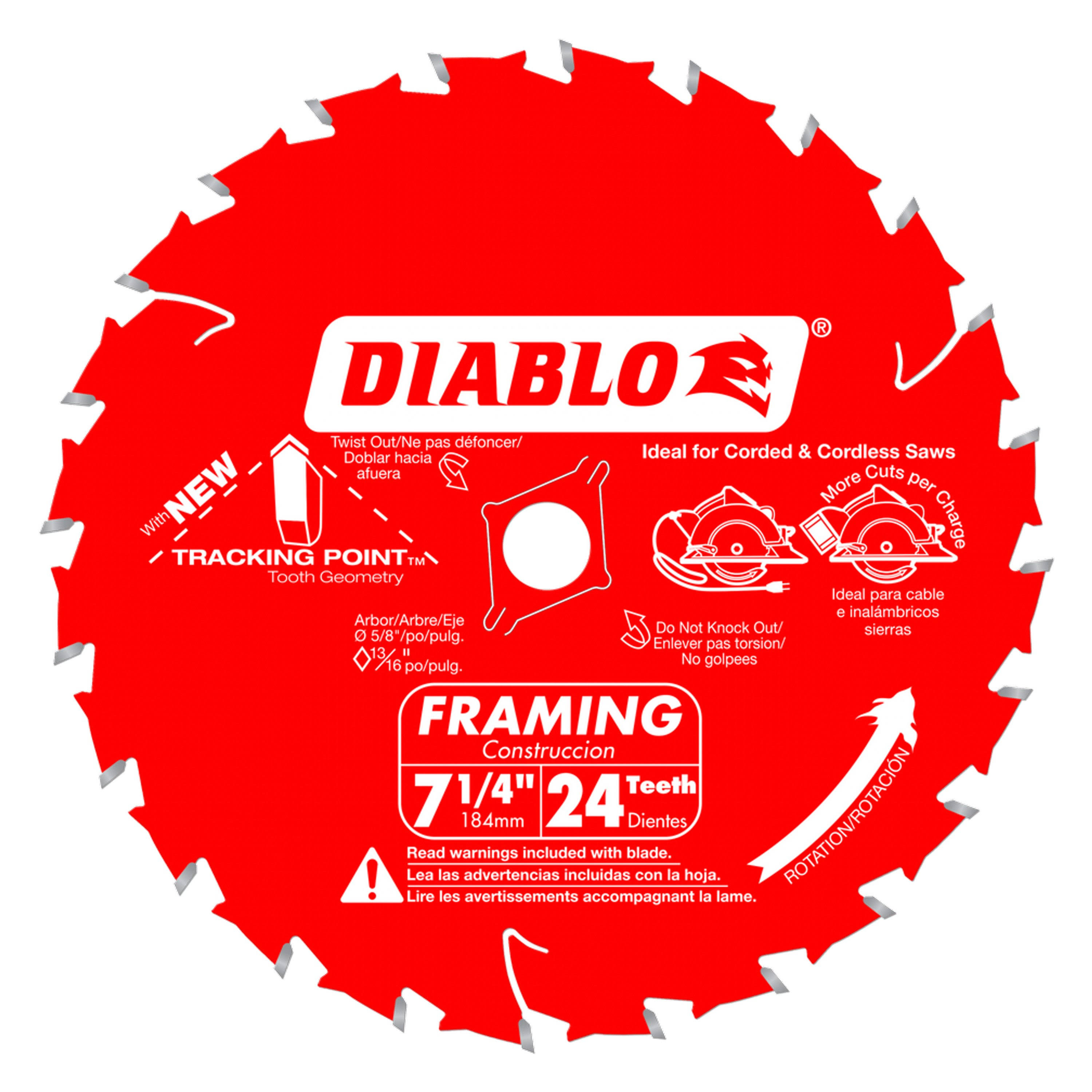 Freud D0724X Diablo 24 Tooth ATB Carbide Framing Saw Blade - 7 1/4"