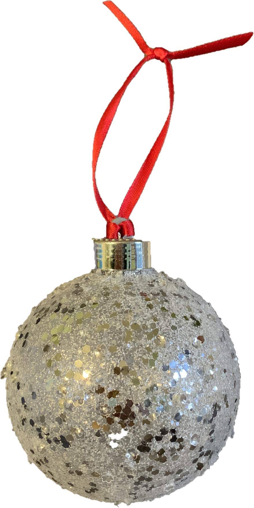 Case of Christmas House LED Silver Glitter Ball Ornaments, 3.625 in. (