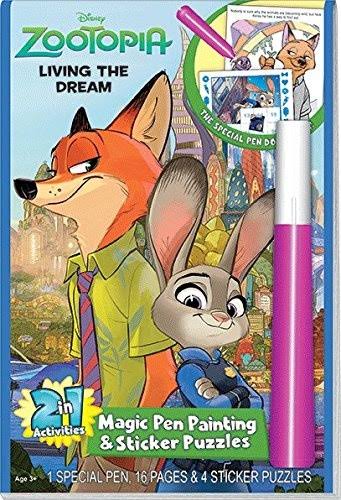 Disney Zootopia Living The Dream Magic Pen Painting & Sticker Puzzles - 4 Sticker Puzzles, 1 Special Pen, 16 Pages