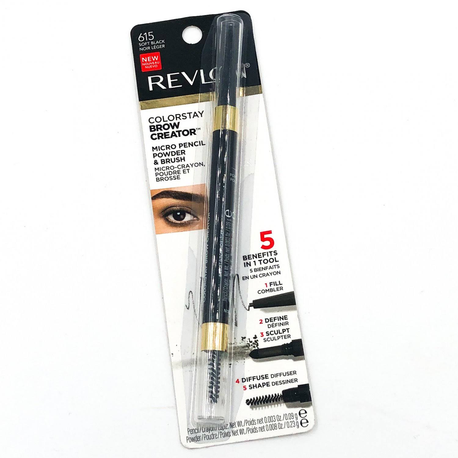 Revlon ColorStay Micro Pencil Powder & Brush, Brow Creator, Soft Black 615 - 0.003 oz