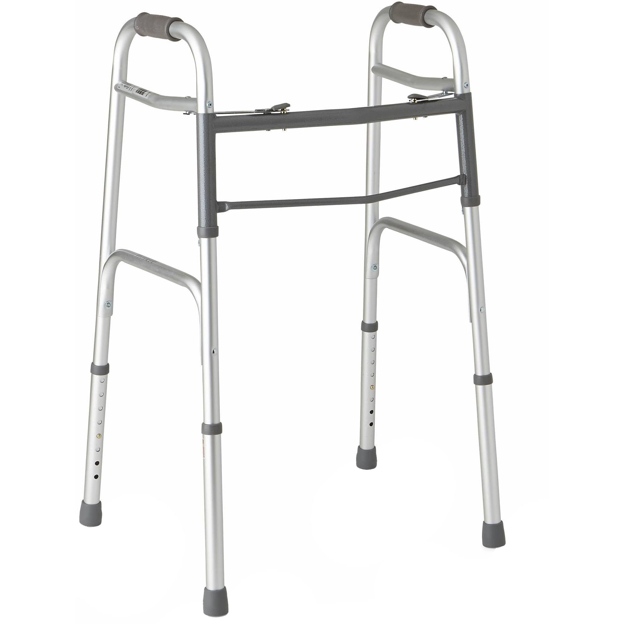 Medline MDS864104H Two Button Folding Walker - without Wheels