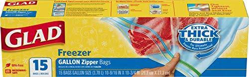 Glad Zipper Freezer Bags - Gallon Size, 15 ct