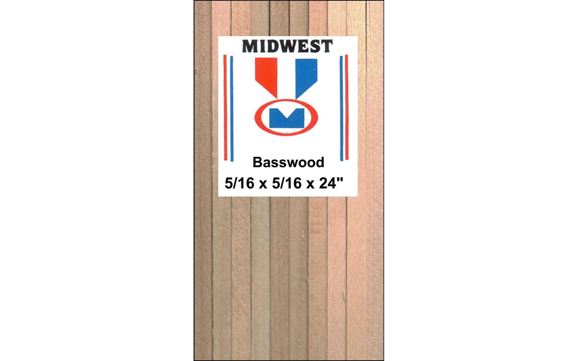 Midwest Basswood Strip - 18 Pieces, 5/16" x 5/16" x 24"