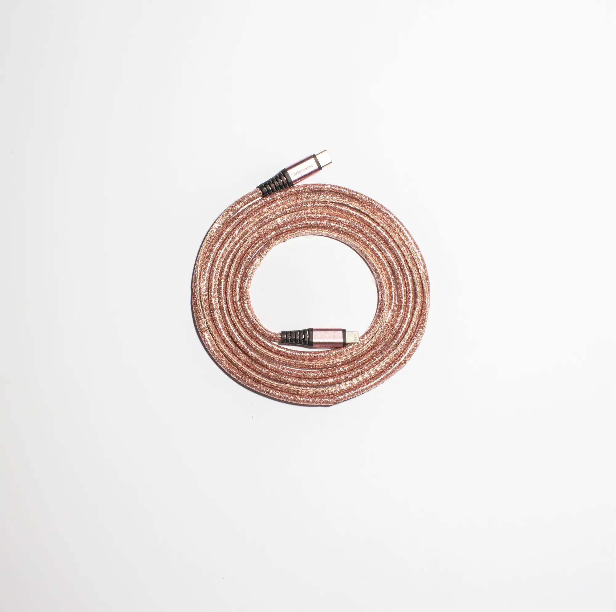 Basan 6 Foot Type C to Apple Lightning Glitter Rose Gold Charging Cable